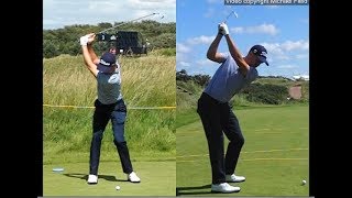 Justin Thomas golf swing  Long Iron faceon amp downtheline July 2017 [upl. by Kylander973]